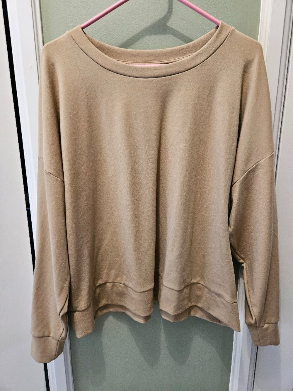 Eileen Fisher Lightweight Ponte Round Neck Top Sweatshirt XL Boxy Tan Beige